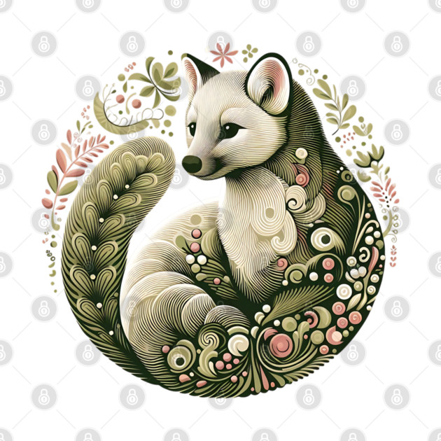 American Marten Botanical Nature Art Illustration2 by BirdsnStuff