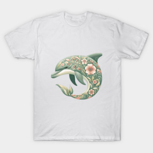 Bottlenose Dolphin Botanical Nature Art Illustration T-Shirt