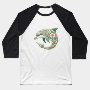 Bottlenose Dolphin Botanical Nature Art Illustration Baseball T-Shirt