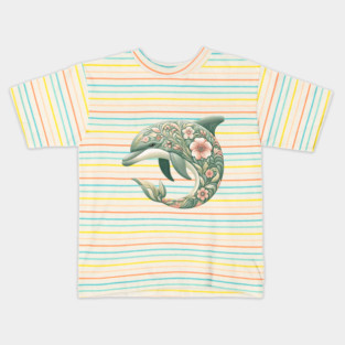 Bottlenose Dolphin Botanical Nature Art Illustration Kids T-Shirt