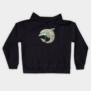 Bottlenose Dolphin Botanical Nature Art Illustration Kids Hoodie