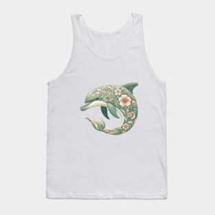 Bottlenose Dolphin Botanical Nature Art Illustration Tank Top