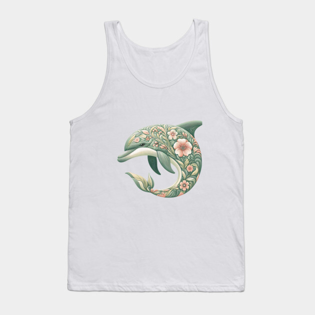 Bottlenose Dolphin Botanical Nature Art Illustration Tank Top by BirdsnStuff