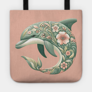Bottlenose Dolphin Botanical Nature Art Illustration Tote