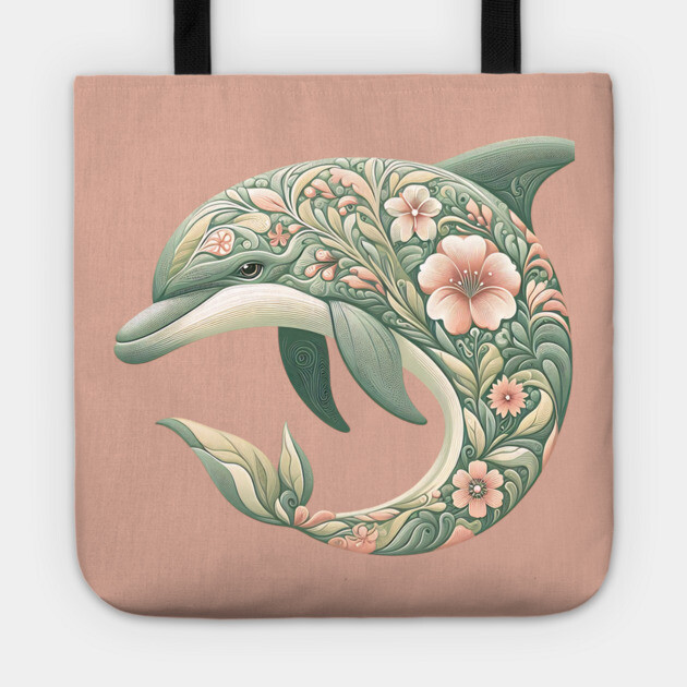 Bottlenose Dolphin Botanical Nature Art Illustration Tote by BirdsnStuff