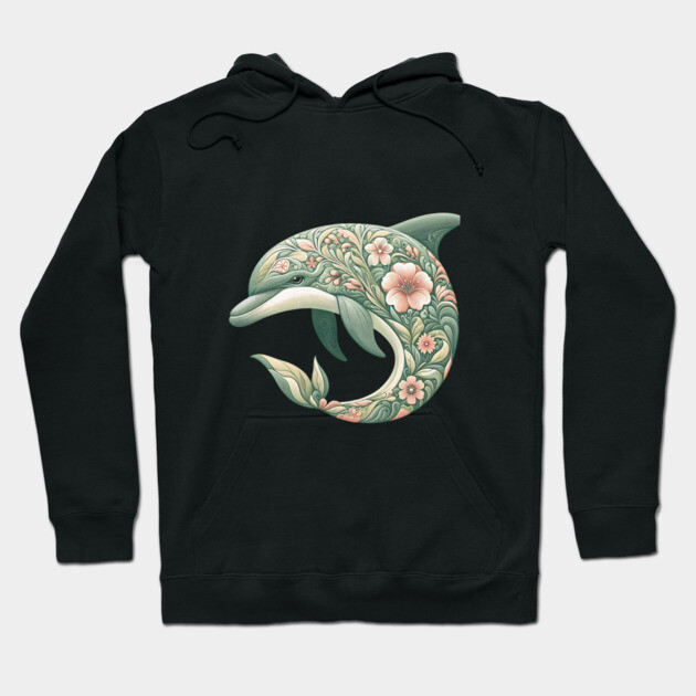 Bottlenose Dolphin Botanical Nature Art Illustration Hoodie by BirdsnStuff