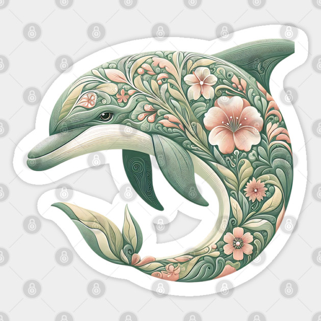 Bottlenose Dolphin Botanical Nature Art Illustration Sticker by BirdsnStuff