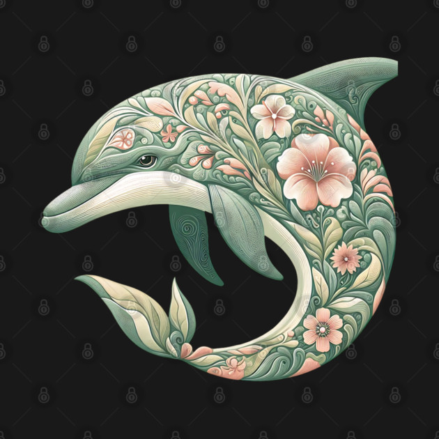 Bottlenose Dolphin Botanical Nature Art Illustration by BirdsnStuff