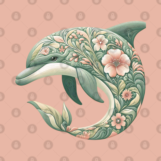 Bottlenose Dolphin Botanical Nature Art Illustration by BirdsnStuff