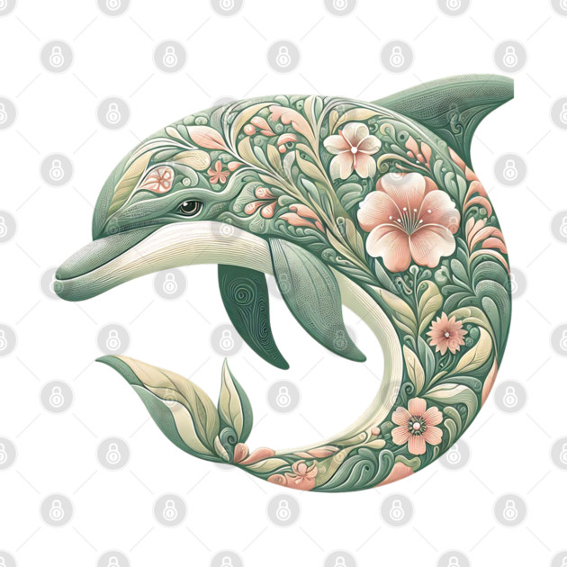 Bottlenose Dolphin Botanical Nature Art Illustration by BirdsnStuff