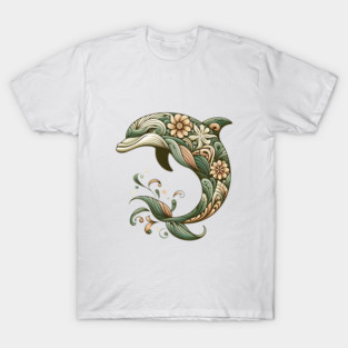 Bottlenose Dolphin Botanical Nature Art Illustration2 T-Shirt