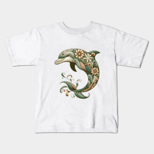 Bottlenose Dolphin Botanical Nature Art Illustration2 Kids T-Shirt