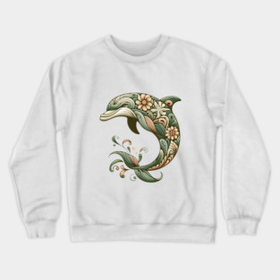 Bottlenose Dolphin Botanical Nature Art Illustration2 Crewneck Sweatshirt