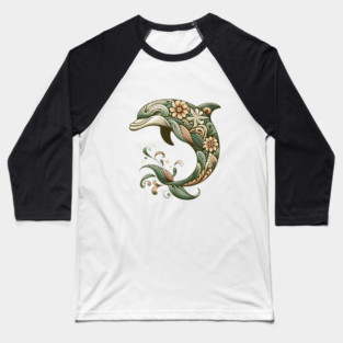 Bottlenose Dolphin Botanical Nature Art Illustration2 Baseball T-Shirt