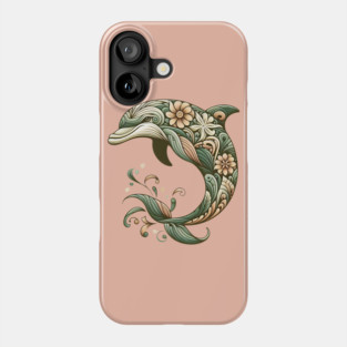 Bottlenose Dolphin Botanical Nature Art Illustration2 Phone Case