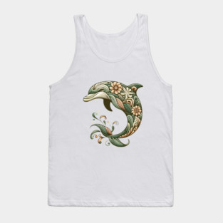 Bottlenose Dolphin Botanical Nature Art Illustration2 Tank Top