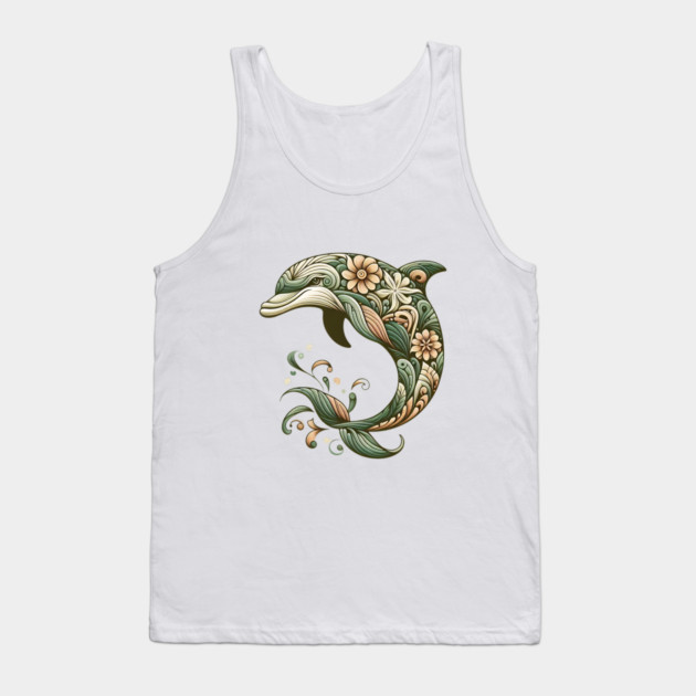 Bottlenose Dolphin Botanical Nature Art Illustration2 Tank Top by BirdsnStuff
