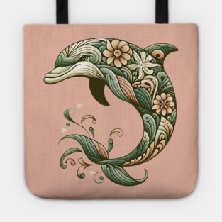 Bottlenose Dolphin Botanical Nature Art Illustration2 Tote