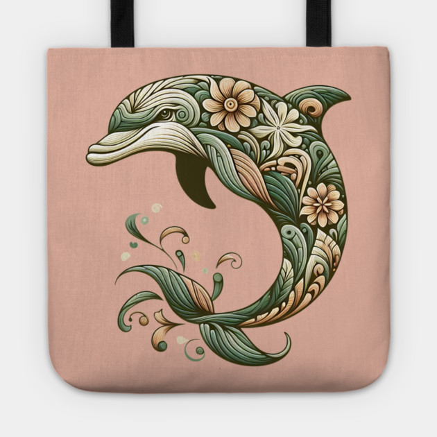 Bottlenose Dolphin Botanical Nature Art Illustration2 Tote by BirdsnStuff