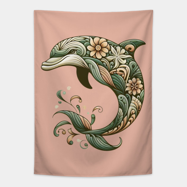 Bottlenose Dolphin Botanical Nature Art Illustration2 Tapestry by BirdsnStuff