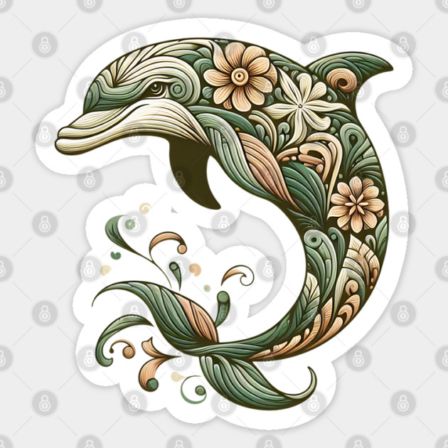Bottlenose Dolphin Botanical Nature Art Illustration2 Sticker by BirdsnStuff