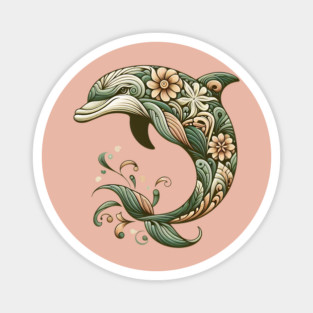 Bottlenose Dolphin Botanical Nature Art Illustration2 Magnet