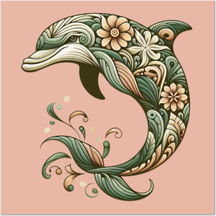 Bottlenose Dolphin Botanical Nature Art Illustration2 Posters and Art