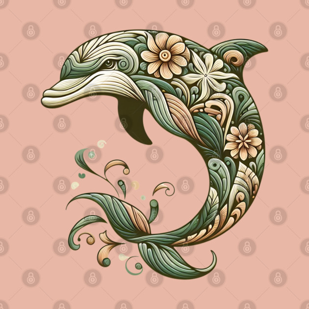 Bottlenose Dolphin Botanical Nature Art Illustration2 by BirdsnStuff