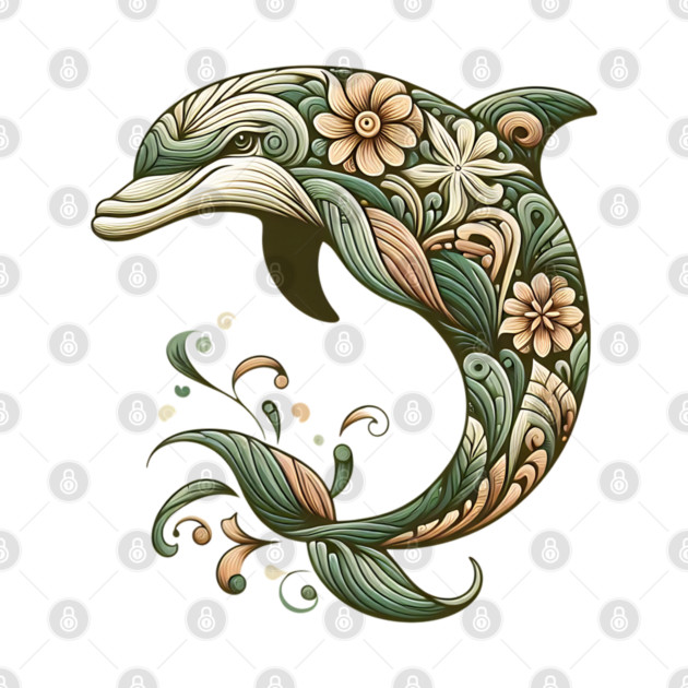 Bottlenose Dolphin Botanical Nature Art Illustration2 by BirdsnStuff