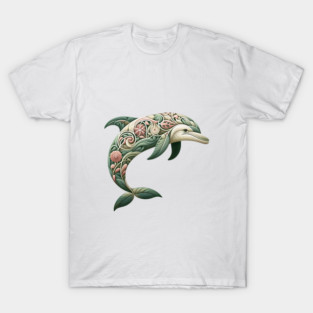 Bottlenose Dolphin Botanical Nature Art Illustration3 T-Shirt