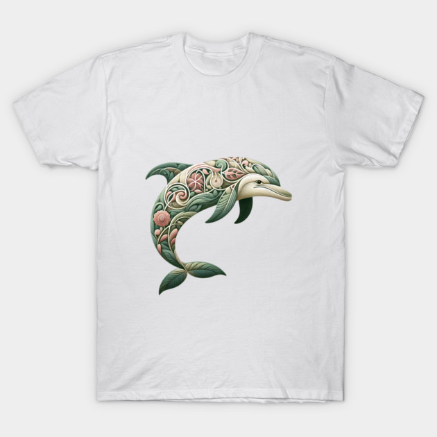 Bottlenose Dolphin Botanical Nature Art Illustration3 T-Shirt by BirdsnStuff