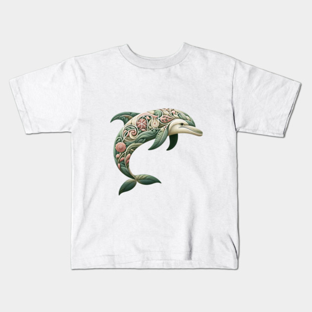 Bottlenose Dolphin Botanical Nature Art Illustration3 Kids T-Shirt by BirdsnStuff
