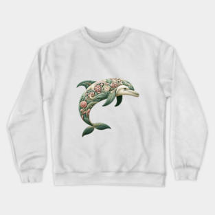 Bottlenose Dolphin Botanical Nature Art Illustration3 Crewneck Sweatshirt