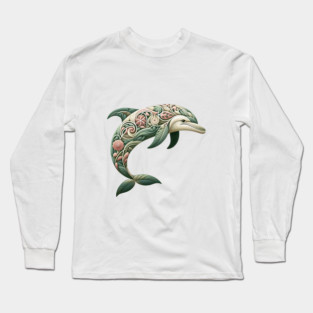 Bottlenose Dolphin Botanical Nature Art Illustration3 Long Sleeve T-Shirt