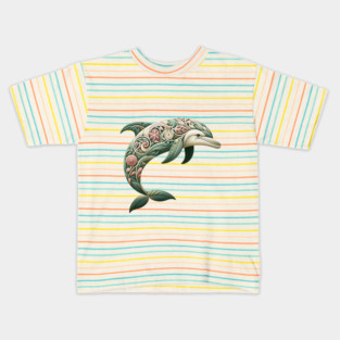 Bottlenose Dolphin Botanical Nature Art Illustration3 Kids T-Shirt