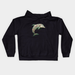 Bottlenose Dolphin Botanical Nature Art Illustration3 Kids Hoodie