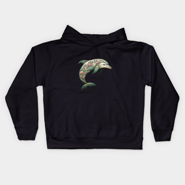 Bottlenose Dolphin Botanical Nature Art Illustration3 Kids Hoodie by BirdsnStuff