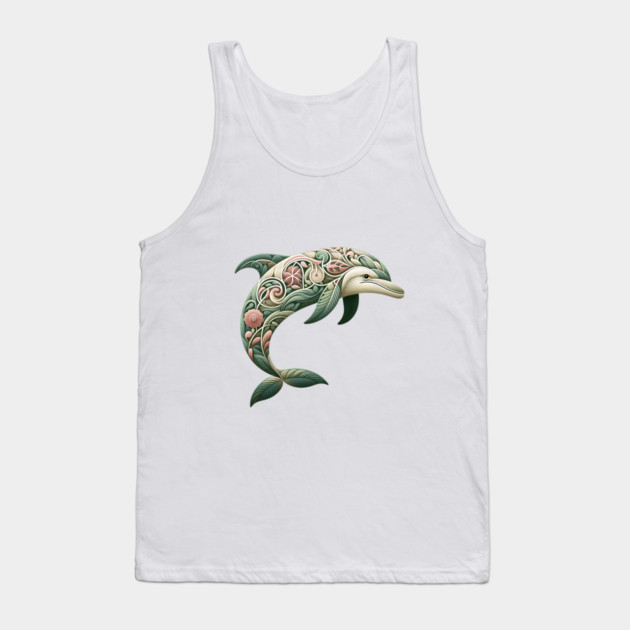 Bottlenose Dolphin Botanical Nature Art Illustration3 Tank Top by BirdsnStuff