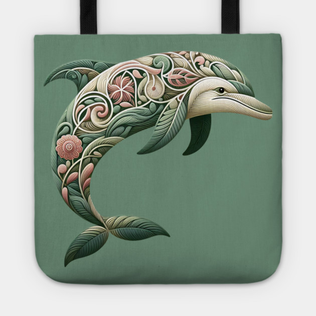 Bottlenose Dolphin Botanical Nature Art Illustration3 Tote by BirdsnStuff