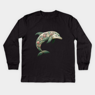 Bottlenose Dolphin Botanical Nature Art Illustration3 Kids Long Sleeve T-Shirt