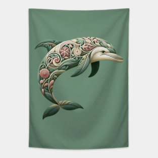 Bottlenose Dolphin Botanical Nature Art Illustration3 Tapestry