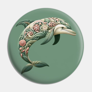 Bottlenose Dolphin Botanical Nature Art Illustration3 Pin