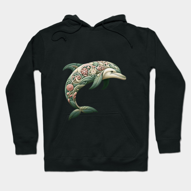Bottlenose Dolphin Botanical Nature Art Illustration3 Hoodie by BirdsnStuff