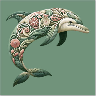 Bottlenose Dolphin Botanical Nature Art Illustration3 Posters and Art