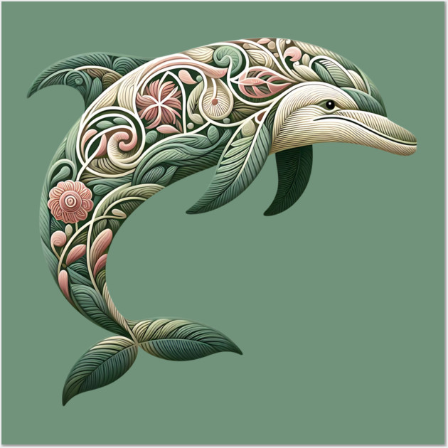 Bottlenose Dolphin Botanical Nature Art Illustration3 Wall Art by BirdsnStuff