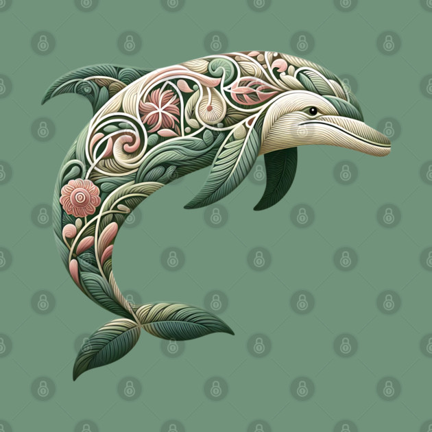 Bottlenose Dolphin Botanical Nature Art Illustration3 by BirdsnStuff