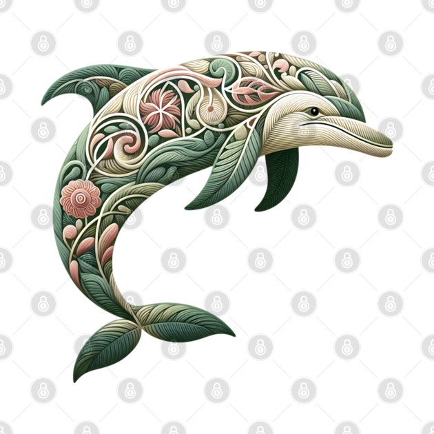 Bottlenose Dolphin Botanical Nature Art Illustration3 by BirdsnStuff