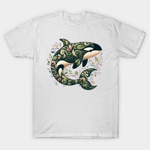 Killer Whale Botanical Nature Art Illustration T-Shirt by BirdsnStuff