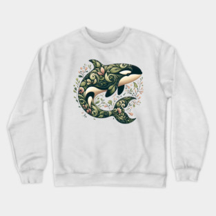 Killer Whale Botanical Nature Art Illustration Crewneck Sweatshirt