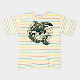Killer Whale Botanical Nature Art Illustration Kids T-Shirt